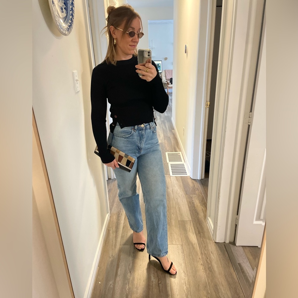 Marciano Black Ribbed Knit Sexy Crew Neck Sweater